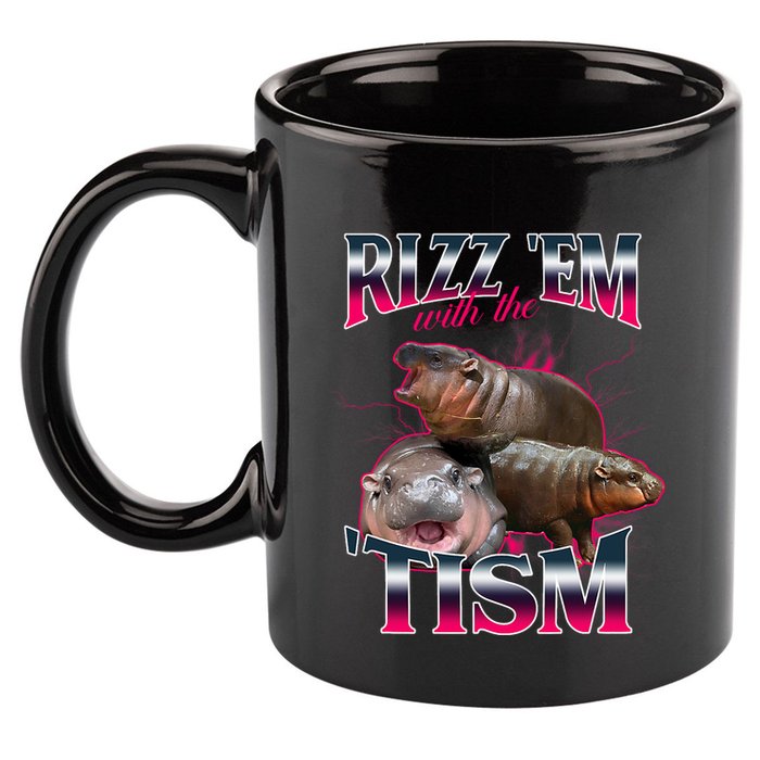 Funny Rizz Em With The Tism Meme Moo Deng Baby Hippo 11oz C Handle Ceramic Mug