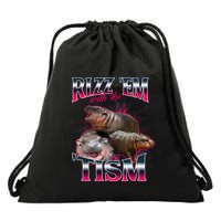 Funny Rizz Em With The Tism Meme Moo Deng Baby Hippo Drawstring Bag