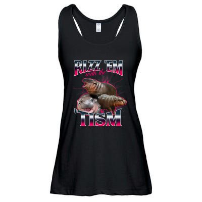 Funny Rizz Em With The Tism Meme Moo Deng Baby Hippo Ladies Essential Flowy Tank