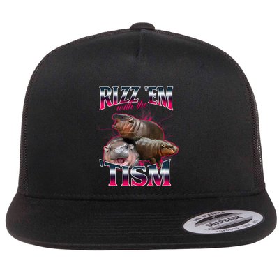 Funny Rizz Em With The Tism Meme Moo Deng Baby Hippo Flatbill Hat