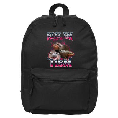 Funny Rizz Em With The Tism Meme Moo Deng Baby Hippo 16 in Basic Backpack