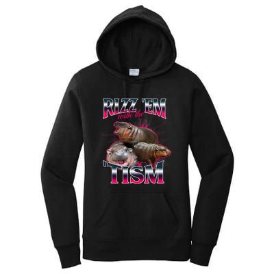 Funny Rizz Em With The Tism Meme Moo Deng Baby Hippo Women's Pullover Hoodie
