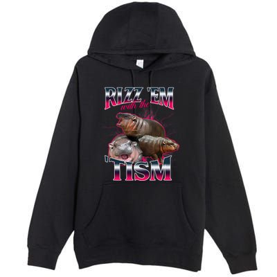 Funny Rizz Em With The Tism Meme Moo Deng Baby Hippo Premium Pullover Hoodie