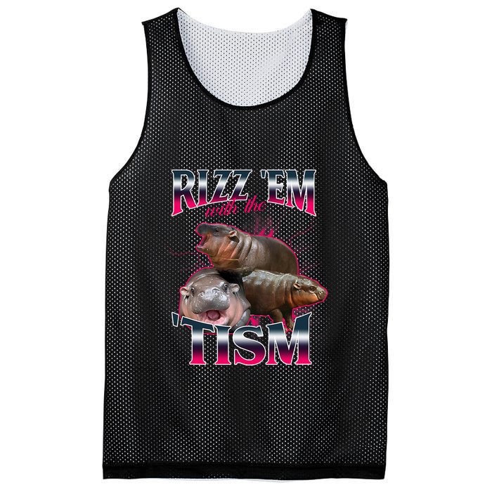 Funny Rizz Em With The Tism Meme Moo Deng Baby Hippo Mesh Reversible Basketball Jersey Tank