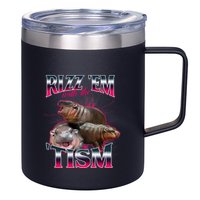 Funny Rizz Em With The Tism Meme Moo Deng Baby Hippo 12oz Stainless Steel Coffee Mug