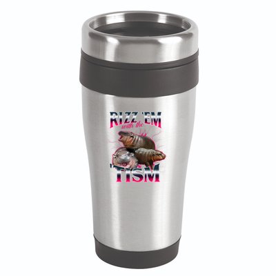 Funny Rizz Em With The Tism Meme Moo Deng Baby Hippo 16oz Travel Tumbler