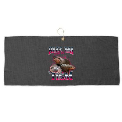 Funny Rizz Em With The Tism Meme Moo Deng Baby Hippo Large Microfiber Waffle Golf Towel