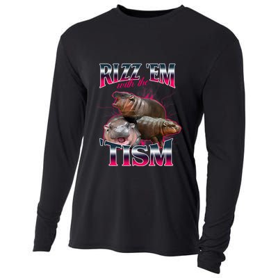 Funny Rizz Em With The Tism Meme Moo Deng Baby Hippo Cooling Performance Long Sleeve Crew