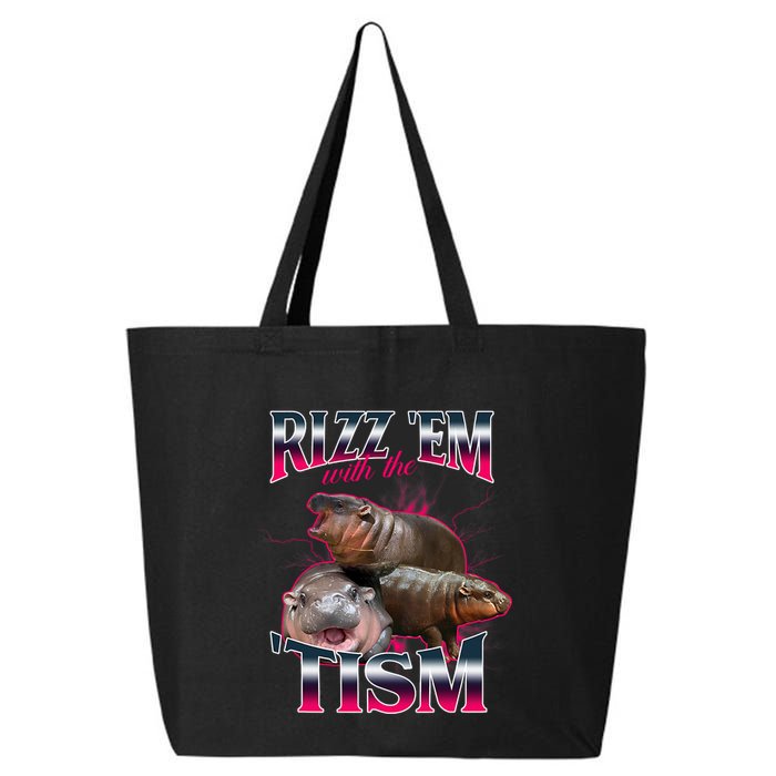 Funny Rizz Em With The Tism Meme Moo Deng Baby Hippo 25L Jumbo Tote