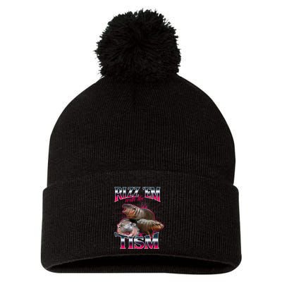 Funny Rizz Em With The Tism Meme Moo Deng Baby Hippo Pom Pom 12in Knit Beanie