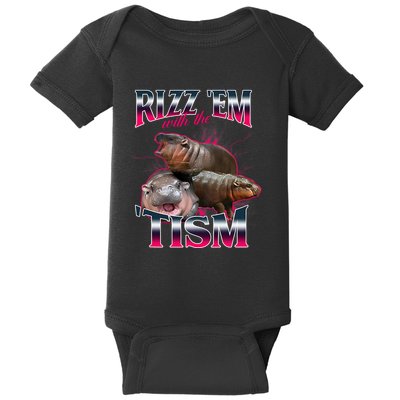 Funny Rizz Em With The Tism Meme Moo Deng Baby Hippo Baby Bodysuit