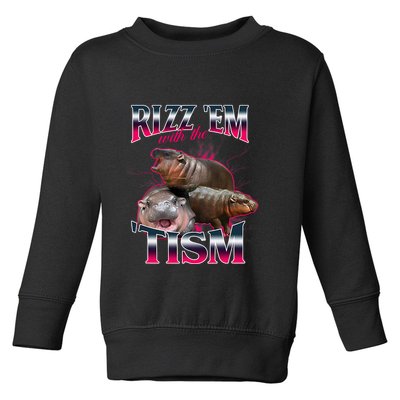 Funny Rizz Em With The Tism Meme Moo Deng Baby Hippo Toddler Sweatshirt