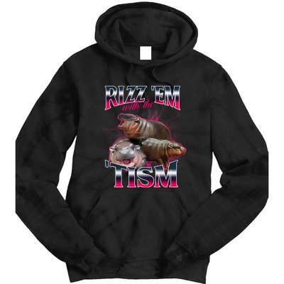 Funny Rizz Em With The Tism Meme Moo Deng Baby Hippo Tie Dye Hoodie