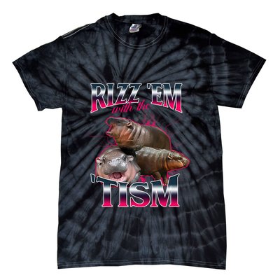 Funny Rizz Em With The Tism Meme Moo Deng Baby Hippo Tie-Dye T-Shirt