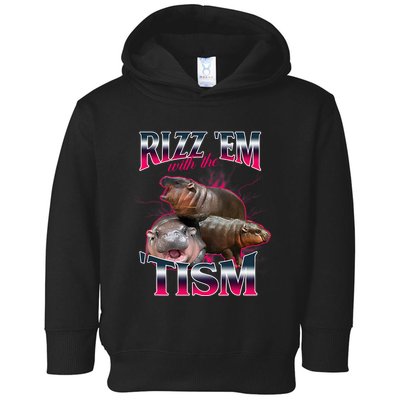 Funny Rizz Em With The Tism Meme Moo Deng Baby Hippo Toddler Hoodie