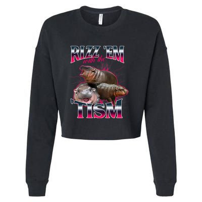 Funny Rizz Em With The Tism Meme Moo Deng Baby Hippo Cropped Pullover Crew