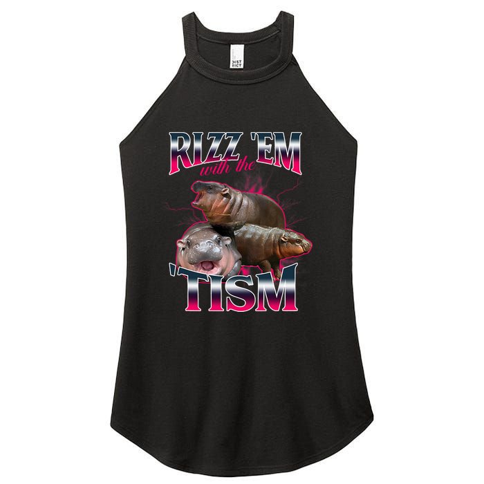 Funny Rizz Em With The Tism Meme Moo Deng Baby Hippo Women's Perfect Tri Rocker Tank