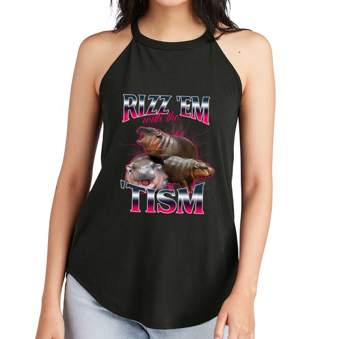Funny Rizz Em With The Tism Meme Moo Deng Baby Hippo Women's Perfect Tri Rocker Tank