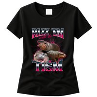 Funny Rizz Em With The Tism Meme Moo Deng Baby Hippo Womens T-Shirt