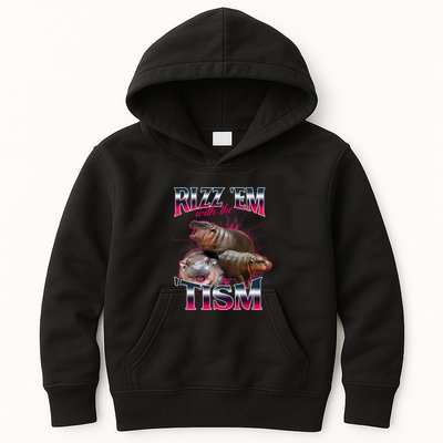 Funny Rizz Em With The Tism Meme Moo Deng Baby Hippo Kids Hoodie