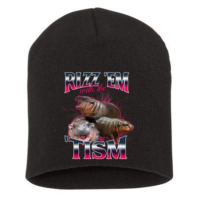 Funny Rizz Em With The Tism Meme Moo Deng Baby Hippo Short Acrylic Beanie