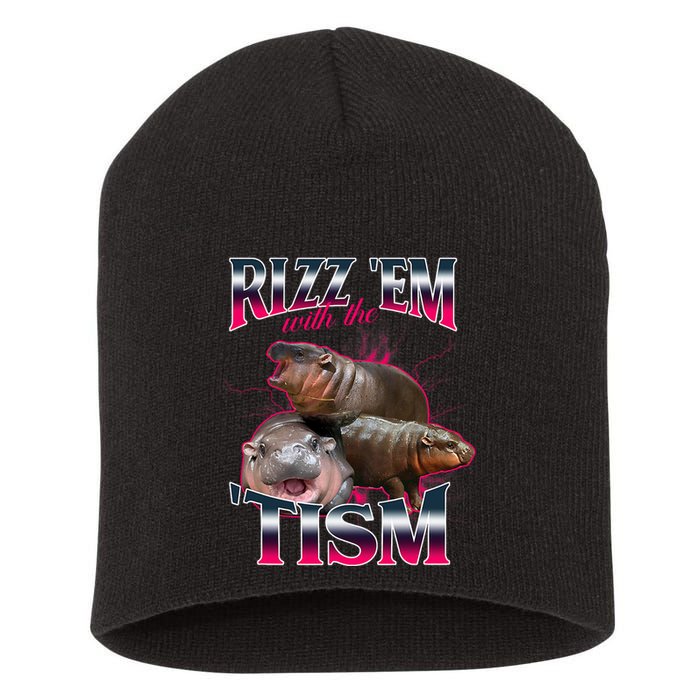 Funny Rizz Em With The Tism Meme Moo Deng Baby Hippo Short Acrylic Beanie