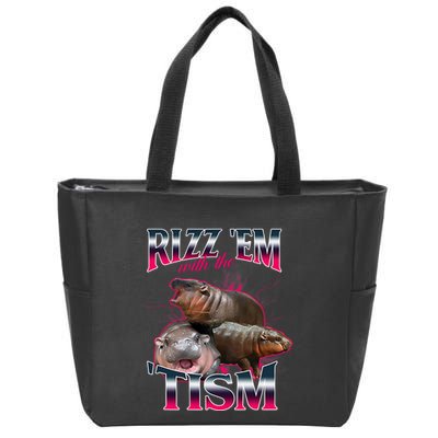Funny Rizz Em With The Tism Meme Moo Deng Baby Hippo Zip Tote Bag
