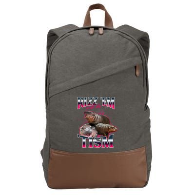 Funny Rizz Em With The Tism Meme Moo Deng Baby Hippo Cotton Canvas Backpack