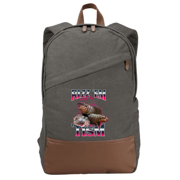 Funny Rizz Em With The Tism Meme Moo Deng Baby Hippo Cotton Canvas Backpack