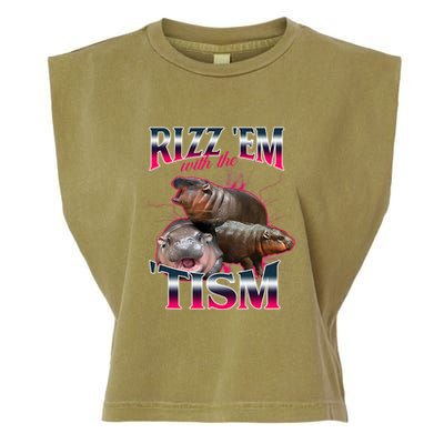 Funny Rizz Em With The Tism Meme Moo Deng Baby Hippo Garment-Dyed Women's Muscle Tee