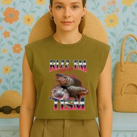 Funny Rizz Em With The Tism Meme Moo Deng Baby Hippo Garment-Dyed Women's Muscle Tee