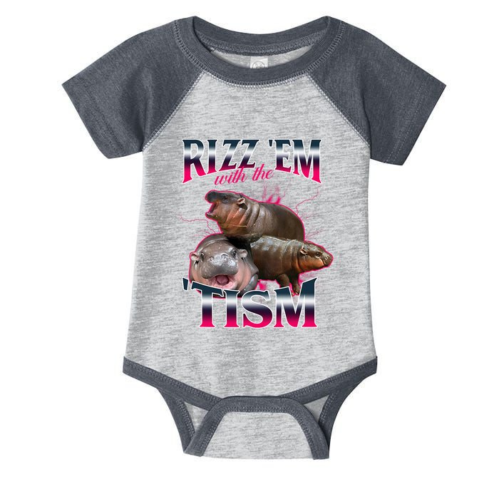 Funny Rizz Em With The Tism Meme Moo Deng Baby Hippo Infant Baby Jersey Bodysuit
