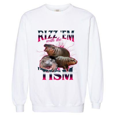Funny Rizz Em With The Tism Meme Moo Deng Baby Hippo Garment-Dyed Sweatshirt