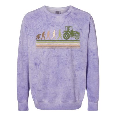 Funny Retro Evolution Tractor Farmer Farming Agriculture Colorblast Crewneck Sweatshirt