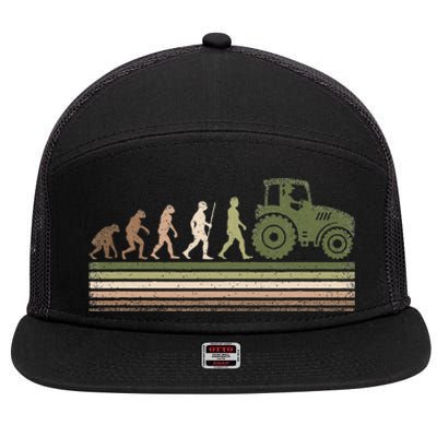 Funny Retro Evolution Tractor Farmer Farming Agriculture 7 Panel Mesh Trucker Snapback Hat