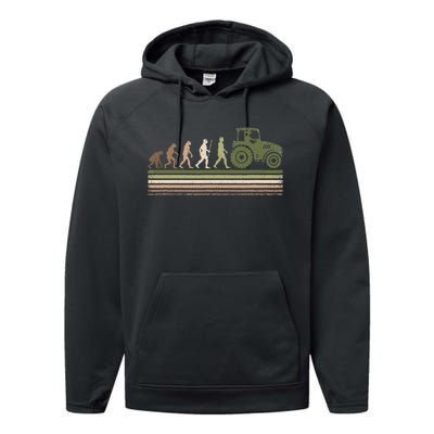 Funny Retro Evolution Tractor Farmer Farming Agriculture Performance Fleece Hoodie