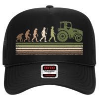 Funny Retro Evolution Tractor Farmer Farming Agriculture High Crown Mesh Back Trucker Hat