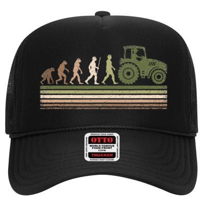 Funny Retro Evolution Tractor Farmer Farming Agriculture High Crown Mesh Back Trucker Hat