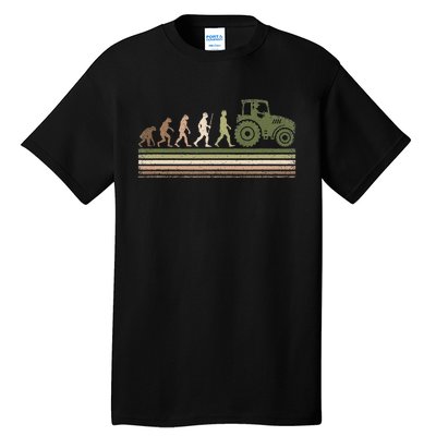 Funny Retro Evolution Tractor Farmer Farming Agriculture Tall T-Shirt