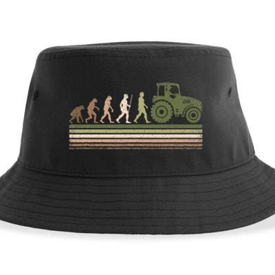 Funny Retro Evolution Tractor Farmer Farming Agriculture Sustainable Bucket Hat