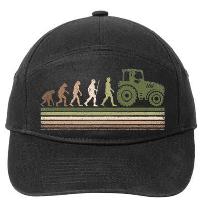 Funny Retro Evolution Tractor Farmer Farming Agriculture 7-Panel Snapback Hat