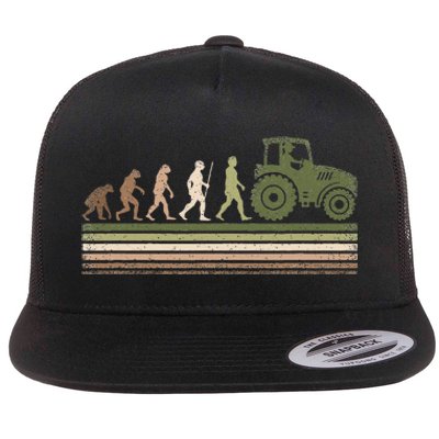 Funny Retro Evolution Tractor Farmer Farming Agriculture Flat Bill Trucker Hat