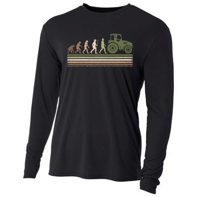 Funny Retro Evolution Tractor Farmer Farming Agriculture Cooling Performance Long Sleeve Crew