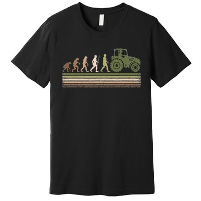 Funny Retro Evolution Tractor Farmer Farming Agriculture Premium T-Shirt