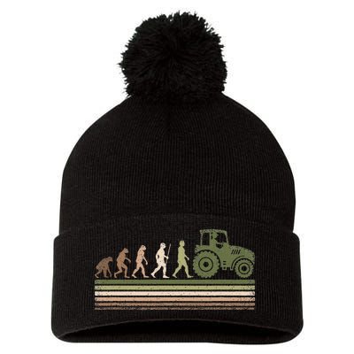 Funny Retro Evolution Tractor Farmer Farming Agriculture Pom Pom 12in Knit Beanie