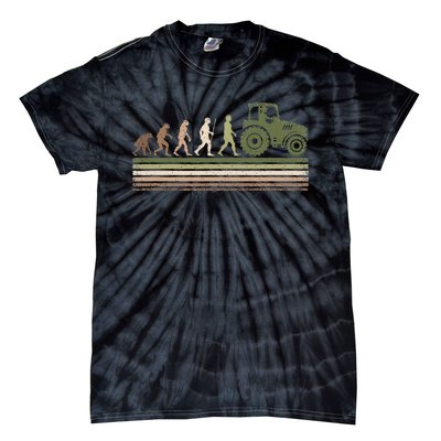 Funny Retro Evolution Tractor Farmer Farming Agriculture Tie-Dye T-Shirt