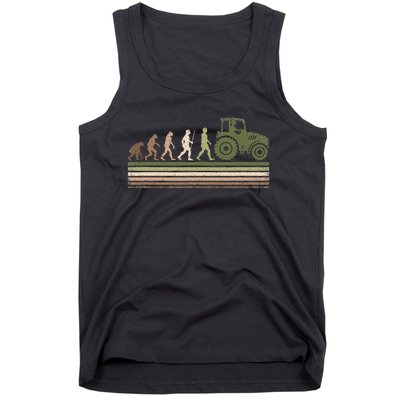 Funny Retro Evolution Tractor Farmer Farming Agriculture Tank Top