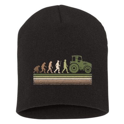 Funny Retro Evolution Tractor Farmer Farming Agriculture Short Acrylic Beanie