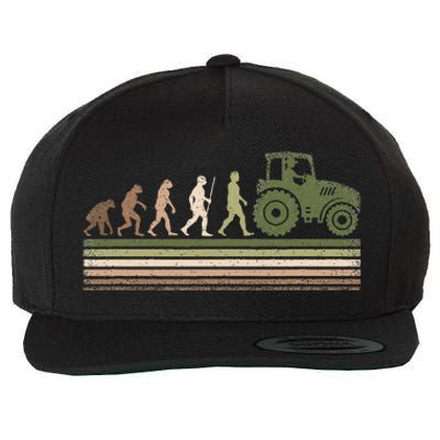 Funny Retro Evolution Tractor Farmer Farming Agriculture Wool Snapback Cap