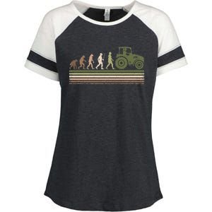 Funny Retro Evolution Tractor Farmer Farming Agriculture Enza Ladies Jersey Colorblock Tee